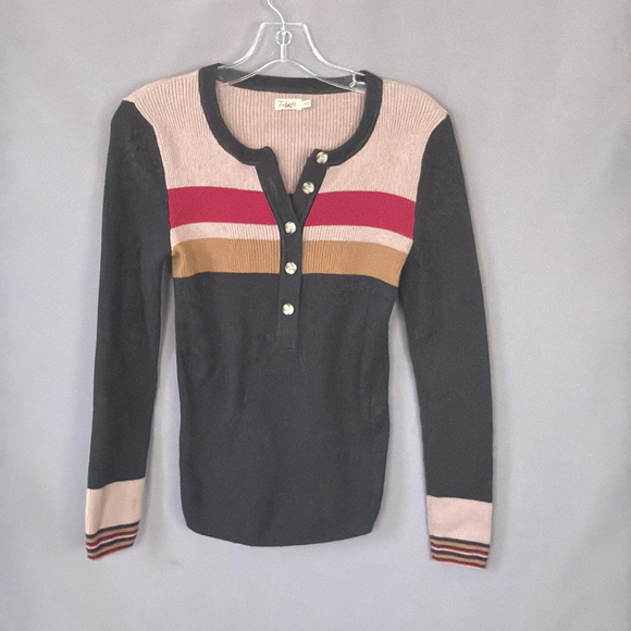 Faherty Sweaters - Faherty Sweater Womens Medium Stripe Mikki Henley Organic Cotton Cashmere Retro